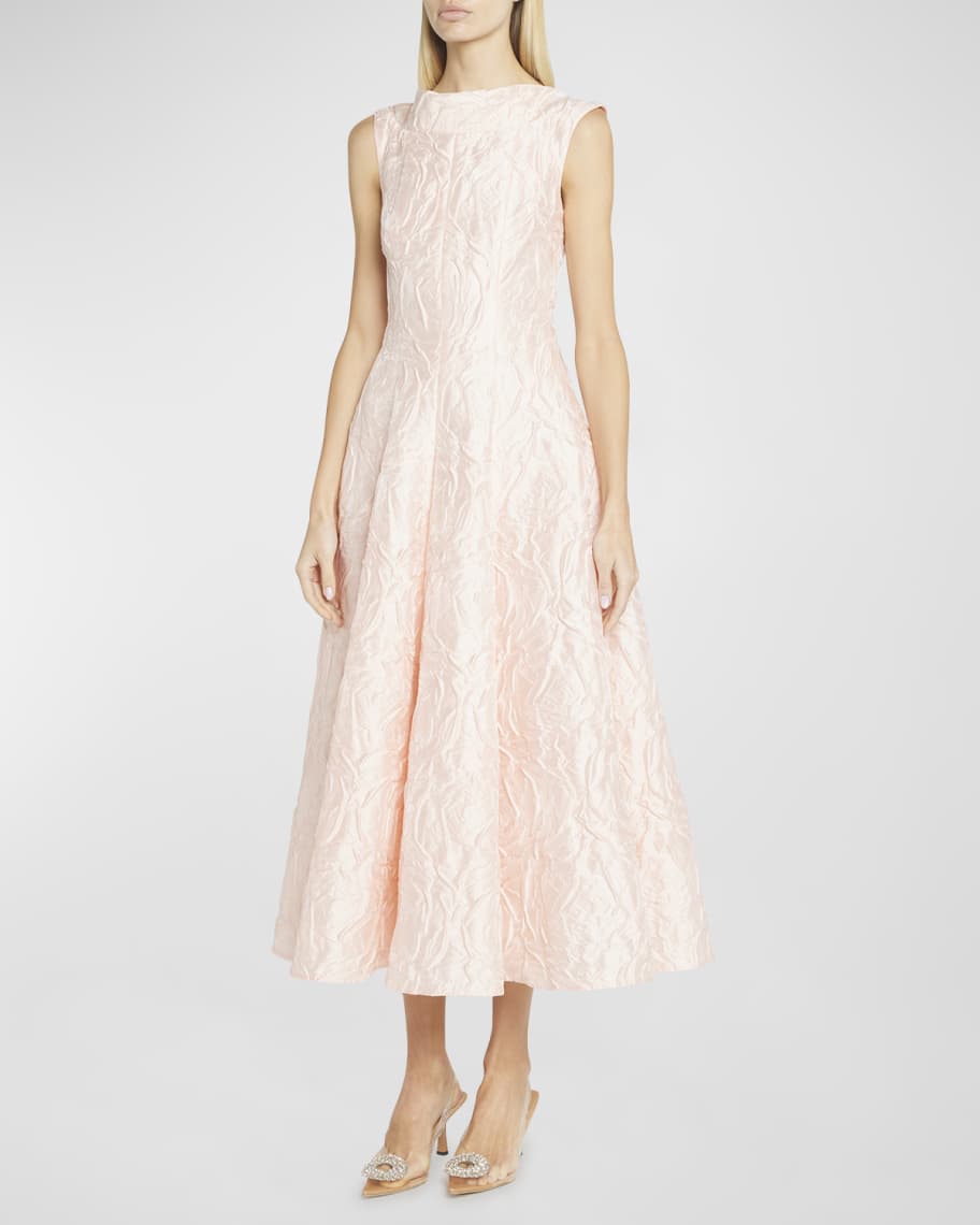Talbot Runhof Poiret Rose Jacquard Midi Dress | Neiman Marcus