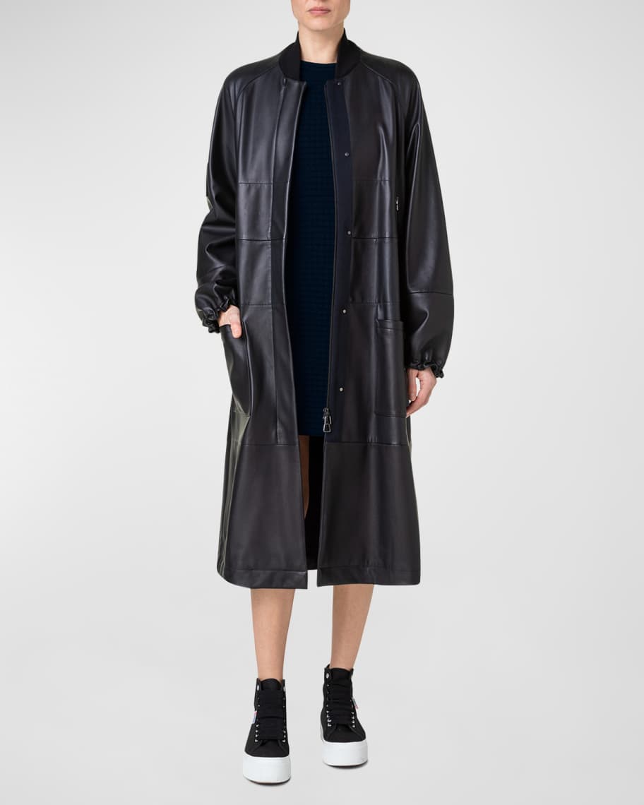 Akris Nappa Leather Long Bomber Coat | Neiman Marcus