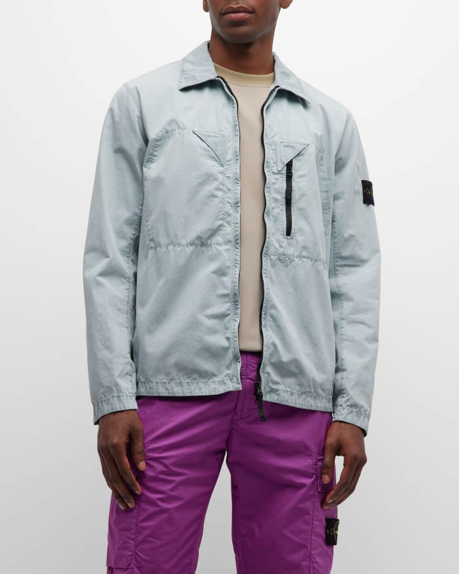Stone Island Men s Brushed Cotton Canvas Zip Overshirt Neiman Marcus