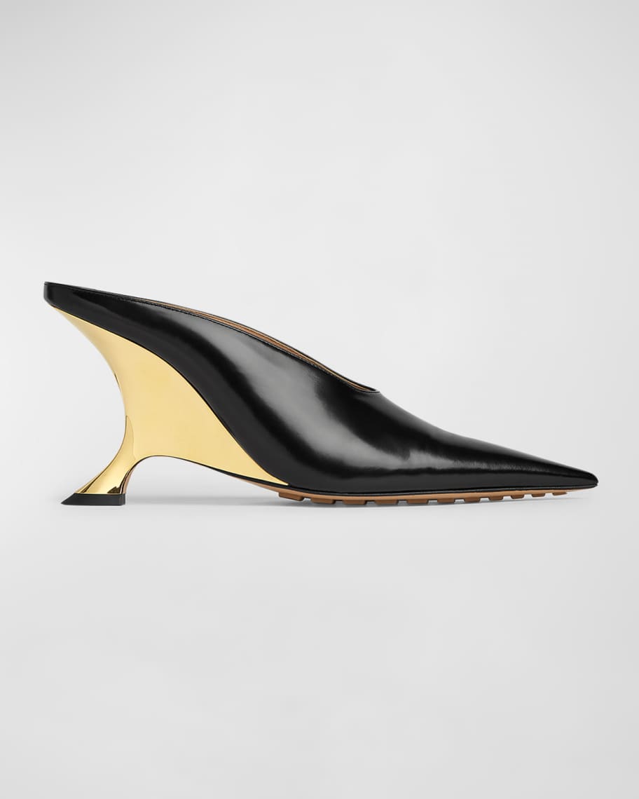 Bottega Veneta Rocket Reflective Leather Pumps with Gold-Tone Heel