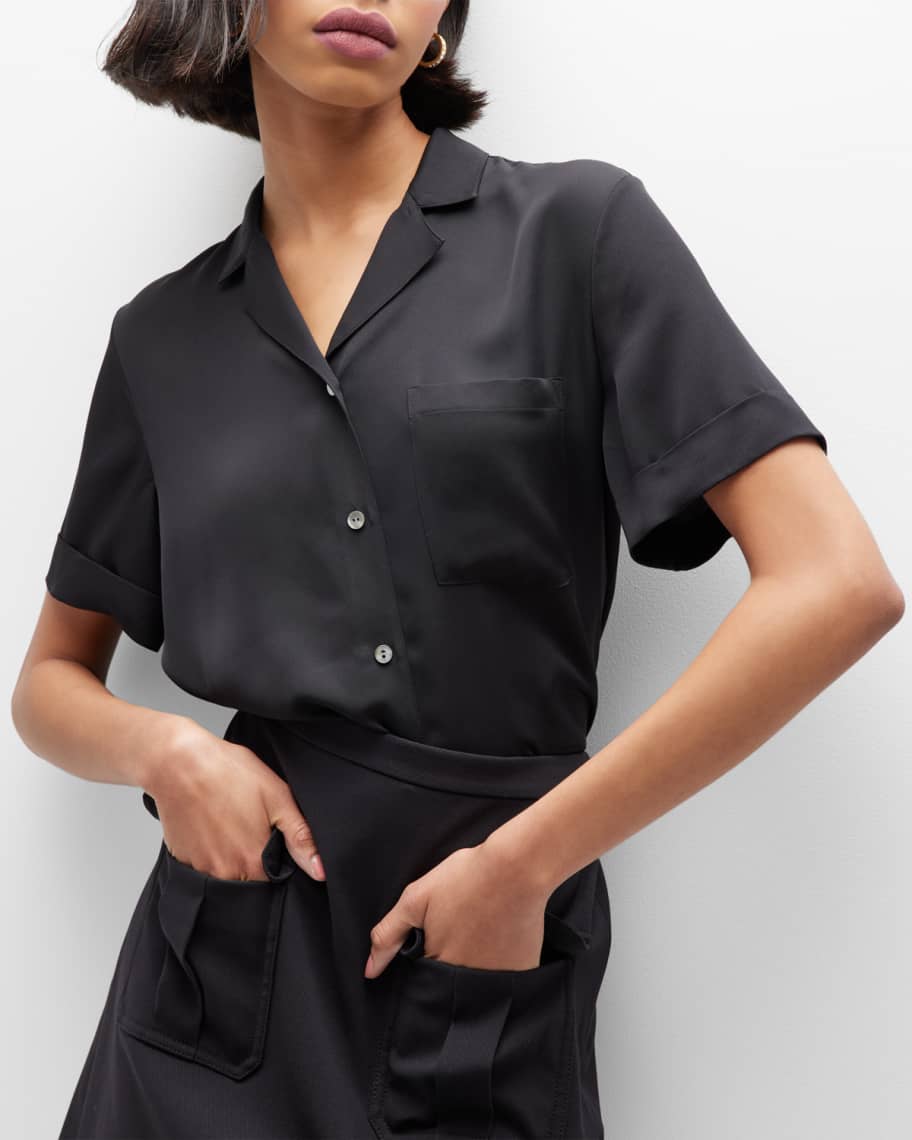 Camp Collar Blouse Silk Georgette Black - Theory Women