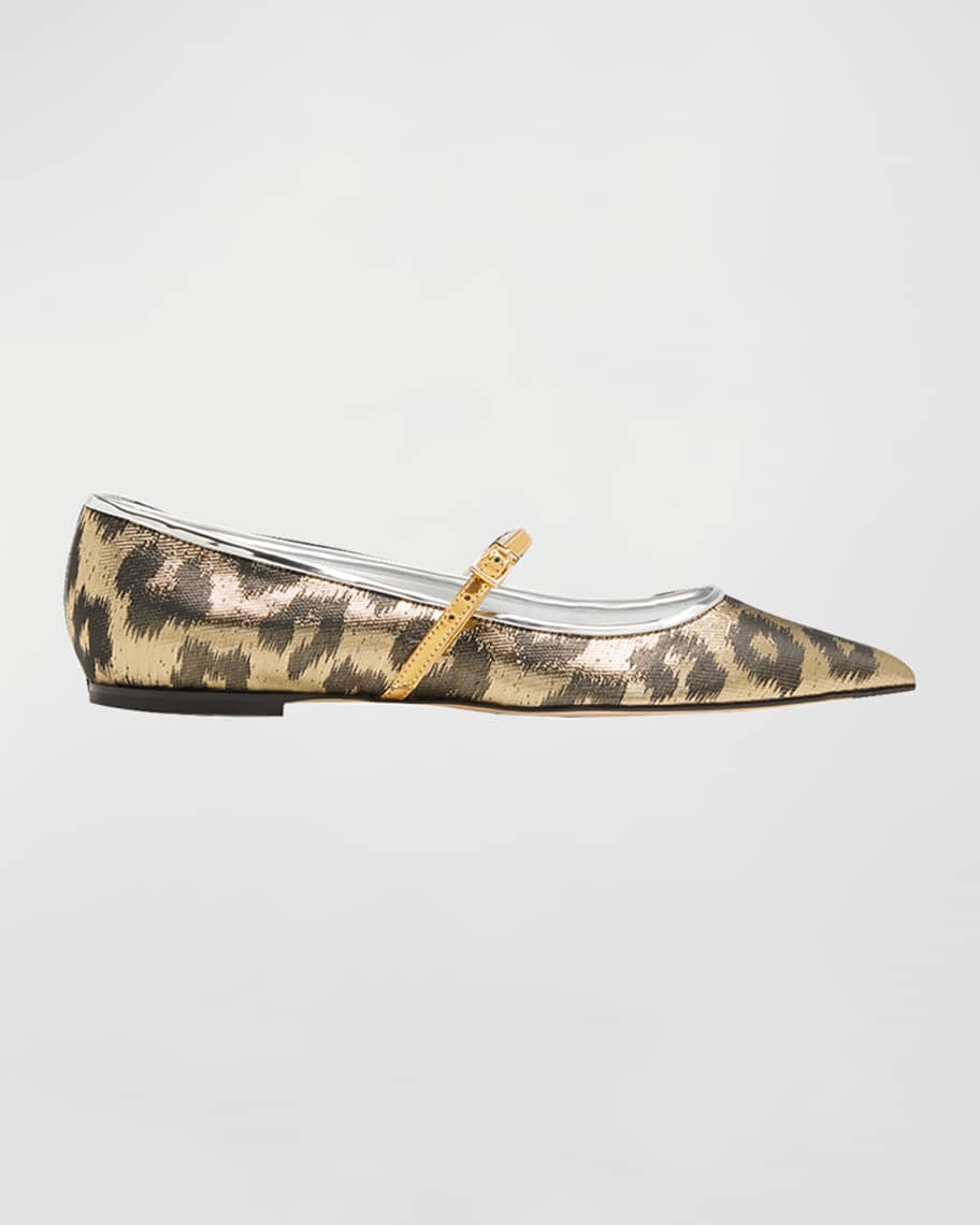La DoubleJ The Ballerina Leopard Metallic Flats | Neiman Marcus
