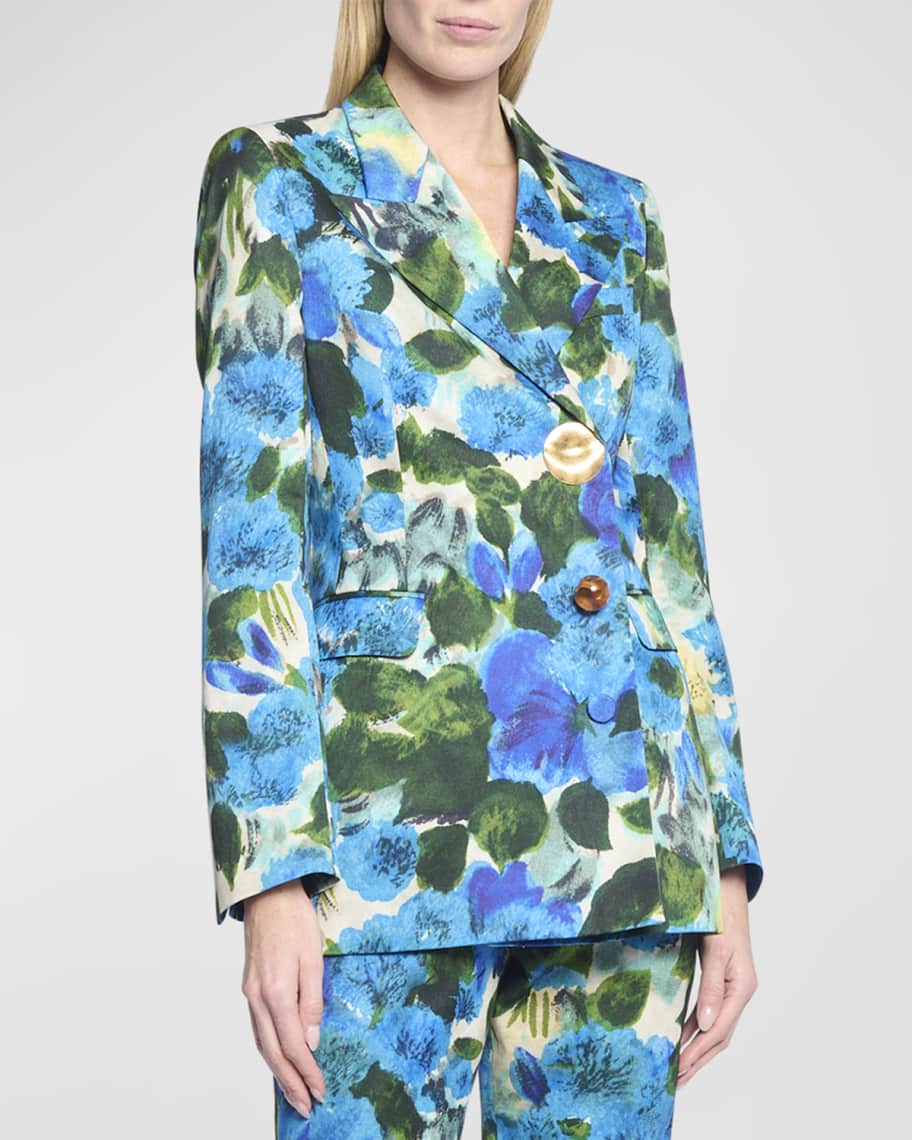 morgenmad bag sne hvid Dries Van Noten Bowy Floral-Print Blazer Jacket with Detailed Buttons |  Neiman Marcus