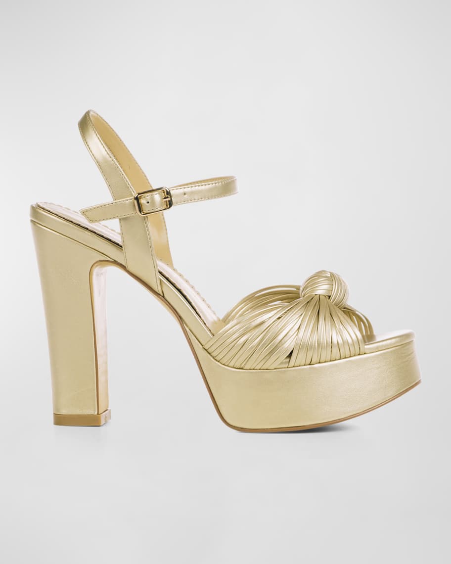 Allegra James Livy Knot Metallic Leather Platform Sandals | Neiman Marcus