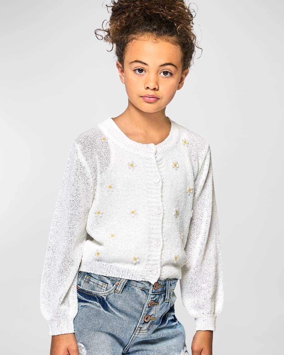 Hannah Banana Girl's Cardigan W/ Embroidered Daisies, Size 714