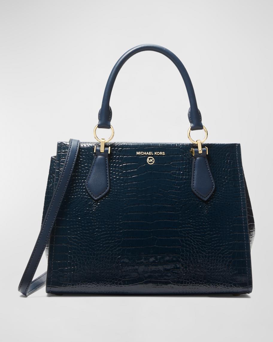 MICHAEL Michael Kors Marilyn Medium Croc-Embossed Leather Satchel Bag ...