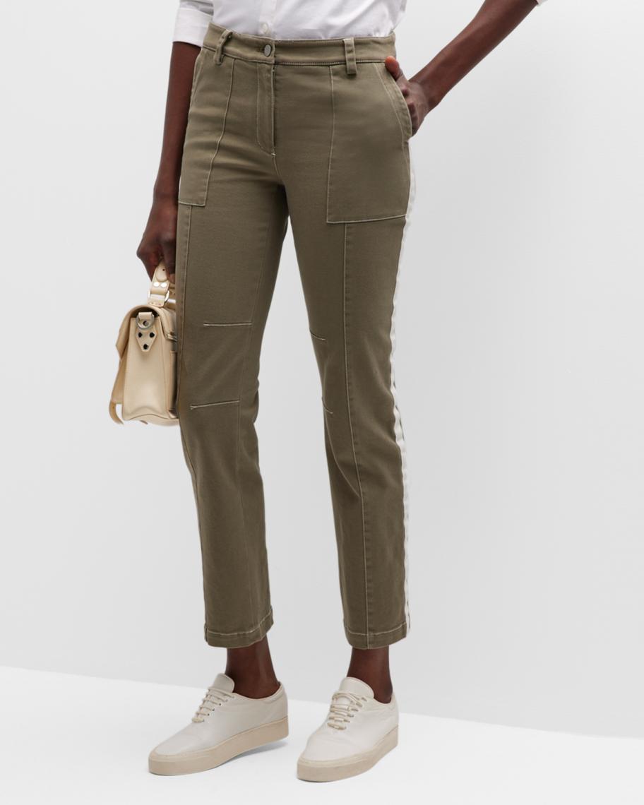 Twill Silk Print Straight Leg Pants