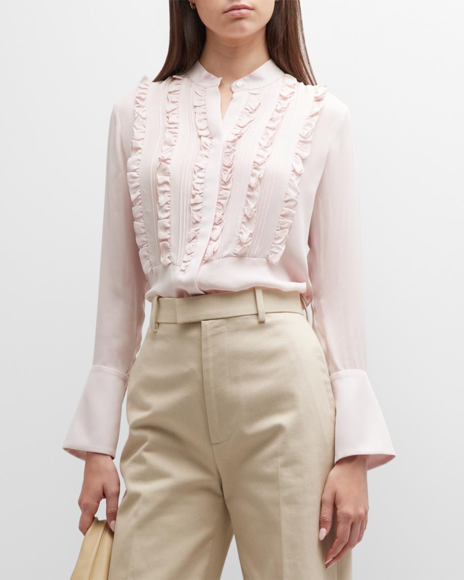 TWP Kimmie Silk Ruffle Bib-Front Shirt | Neiman Marcus