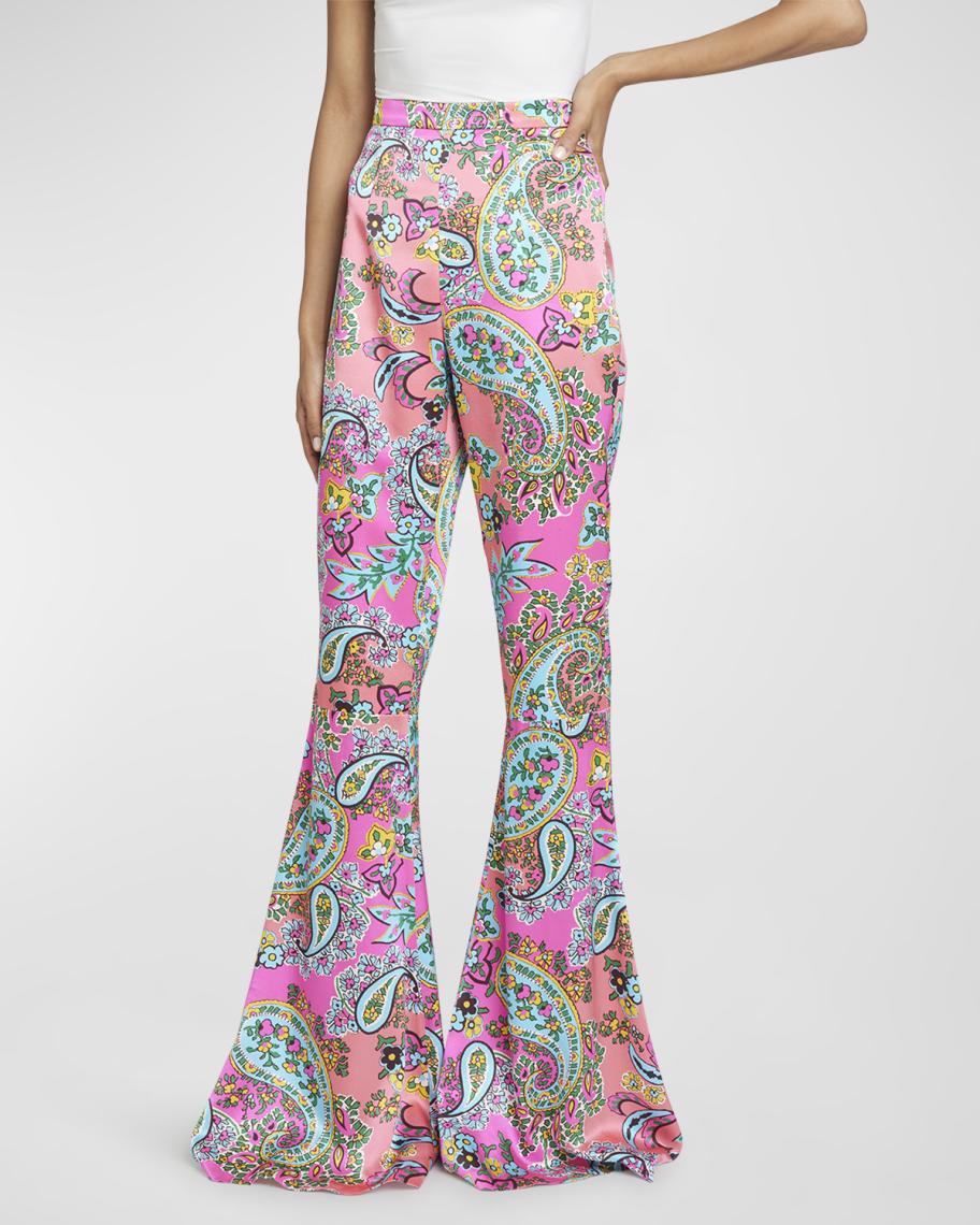 Leo Crop Paisley Flare Pant in White and Blue main image 1