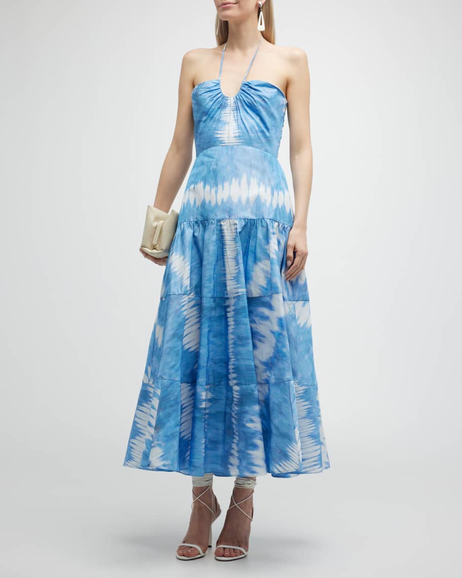 Alexis Roberta Tie-Dye Tiered Halter Midi Dress | Neiman Marcus