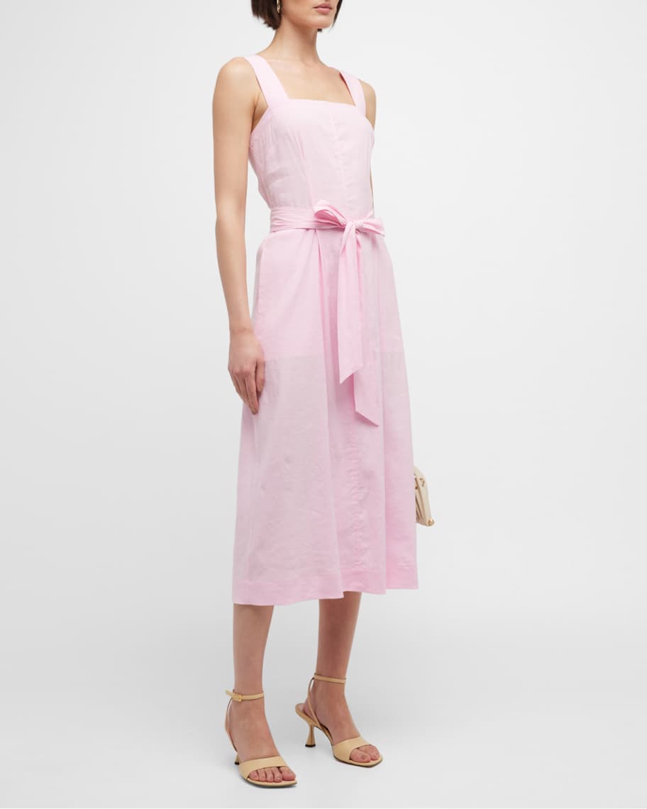 Vince Wide-Strap Belted Square-Neck Midi Dress | Neiman Marcus
