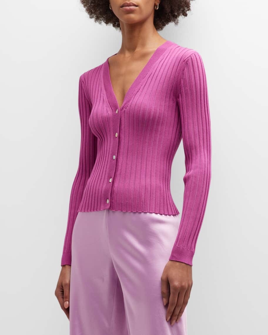 Vince Cropped Ribbed V-Neck Cardigan | Neiman Marcus