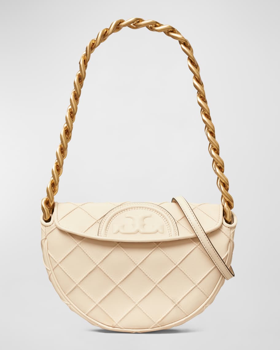 Tory Burch Mini Fleming Soft Crescent Leather Bag in Natural