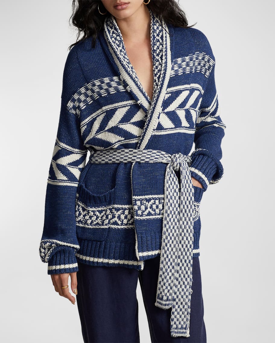 Polo Ralph Lauren Geo-Stripe Cotton-Linen Cardigan | Neiman Marcus