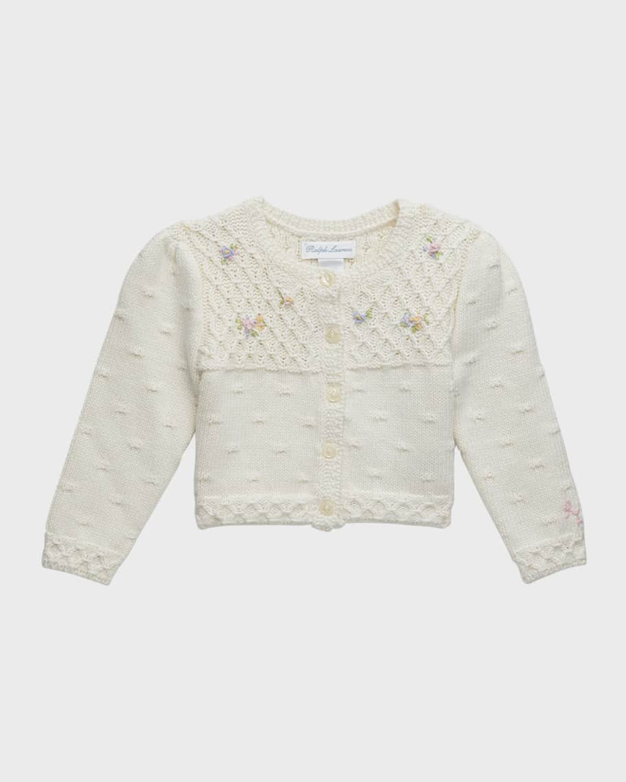 Ralph Lauren Childrenswear Girl's Embroidered Flowers Knit Cardigan, Size  3M-24M