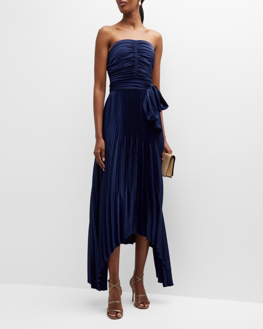 Ramy Brook Fernanda Pleated Strapless Midi Dress | Neiman Marcus