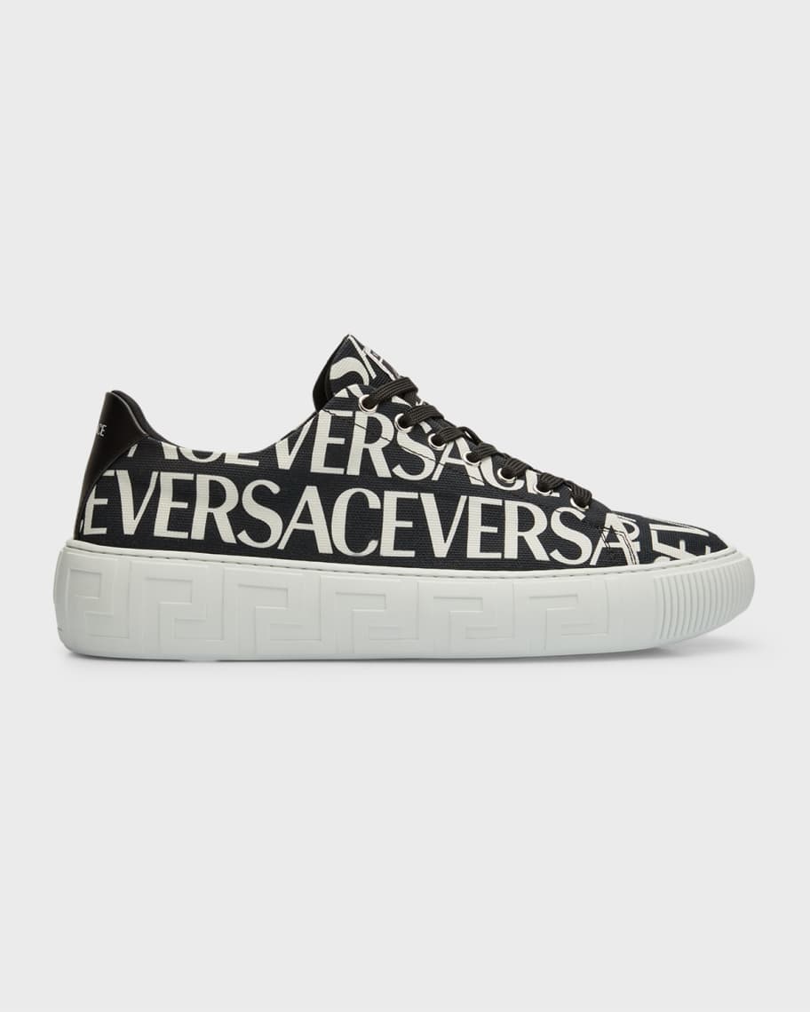 Versace Men's Allover Logo Canvas Low-Top Sneakers | Neiman Marcus