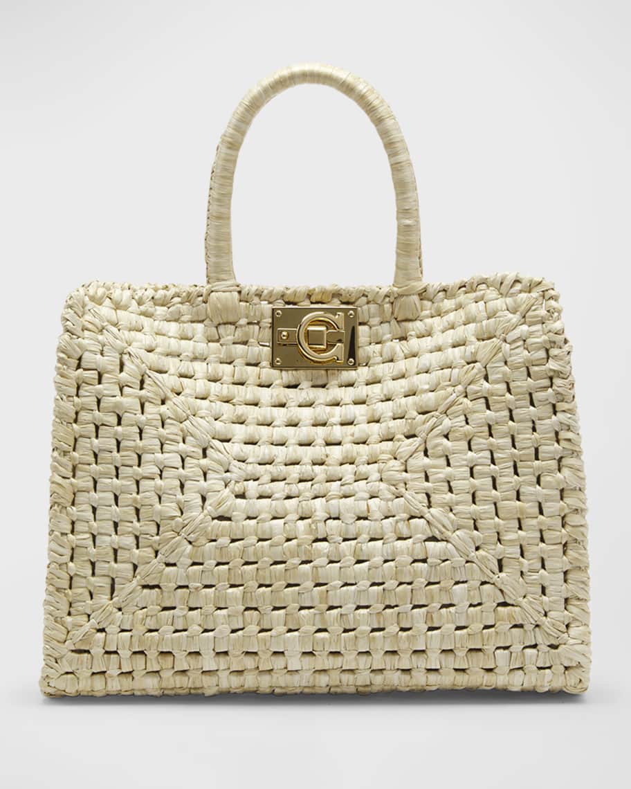 Ferragamo The Studio Raffia Basket Top-Handle Bag | Neiman