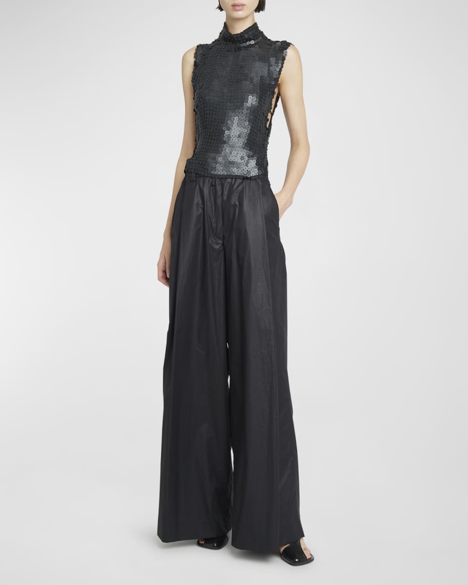 Dries Van Noten Carma Cutout Sequin Mock-Neck Top | Neiman