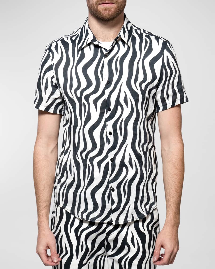 monfrere Men's Craig Zebra-Print Short-Sleeve Button-Front Shirt ...