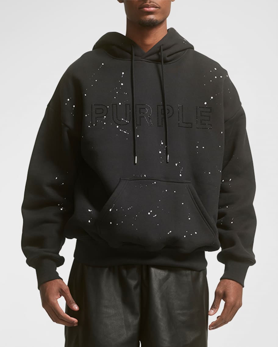 Amiri Paint Splatter Logo-embroidered Hoodie In Blue