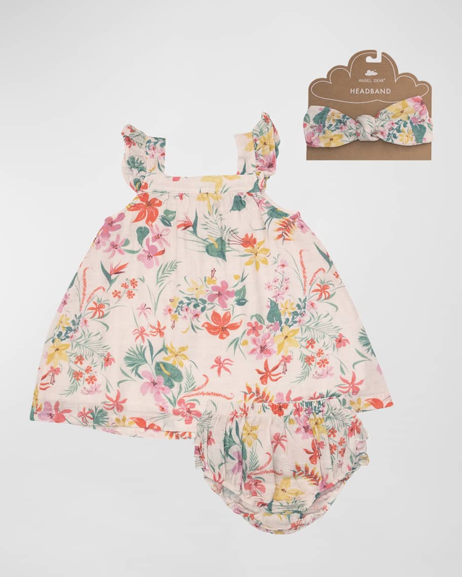 Angel Dear Girl's FloralPrint Sundress W/ Diaper Cover & Headband