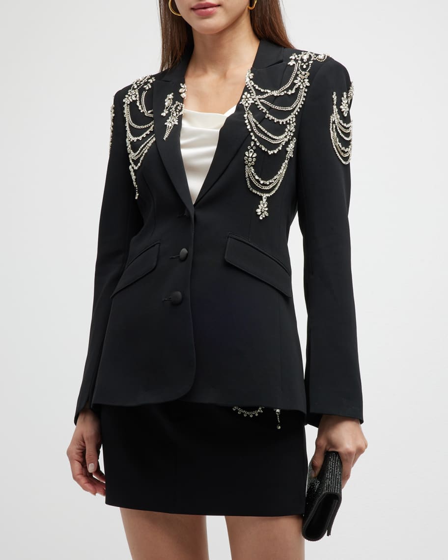 Cinq a Sept Cheyenne Rhinestone-Chain Crepe Blazer | Neiman Marcus