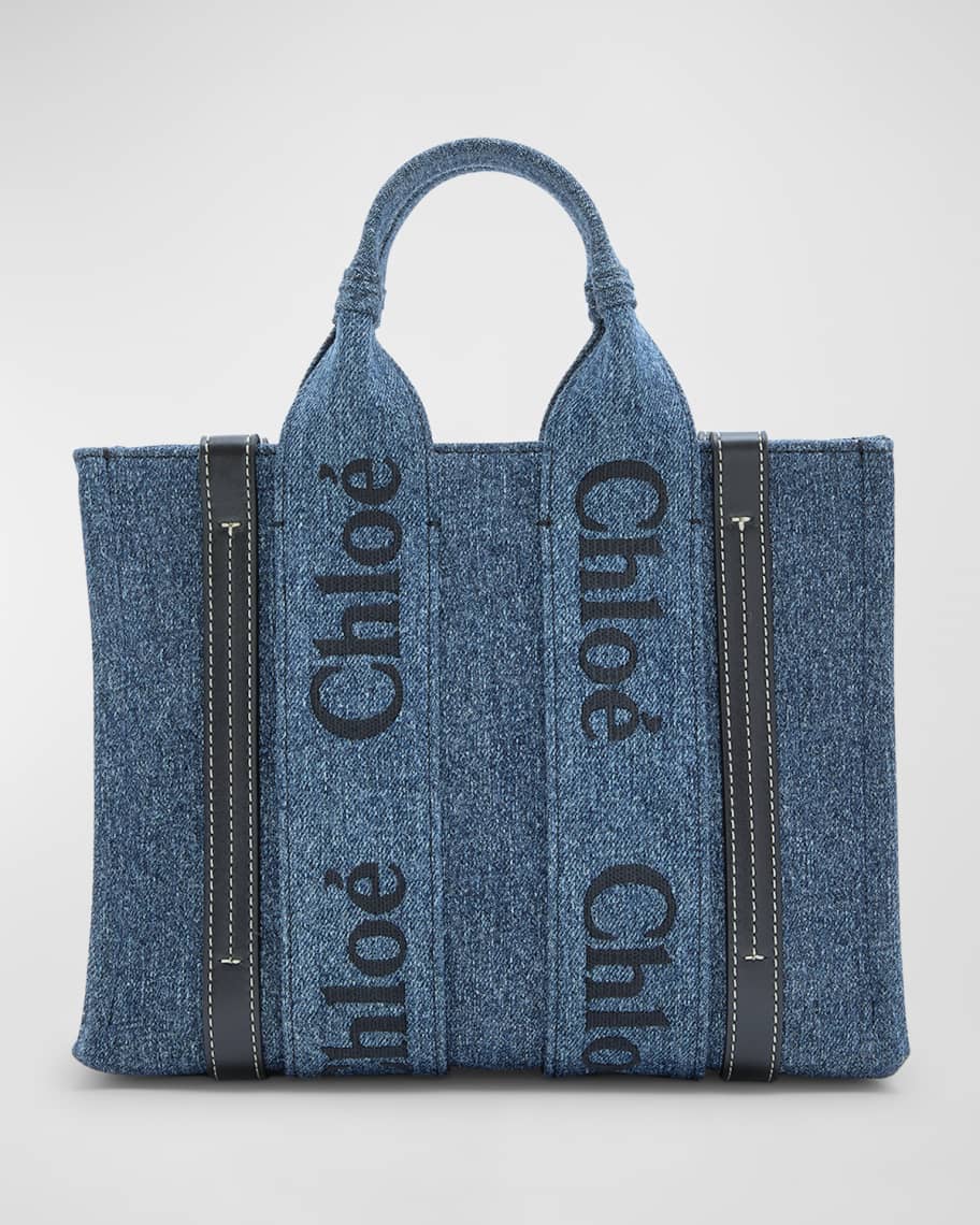 Blue Denim Color Canvas Shoulder Bag, Vintage Chain Tote Bag