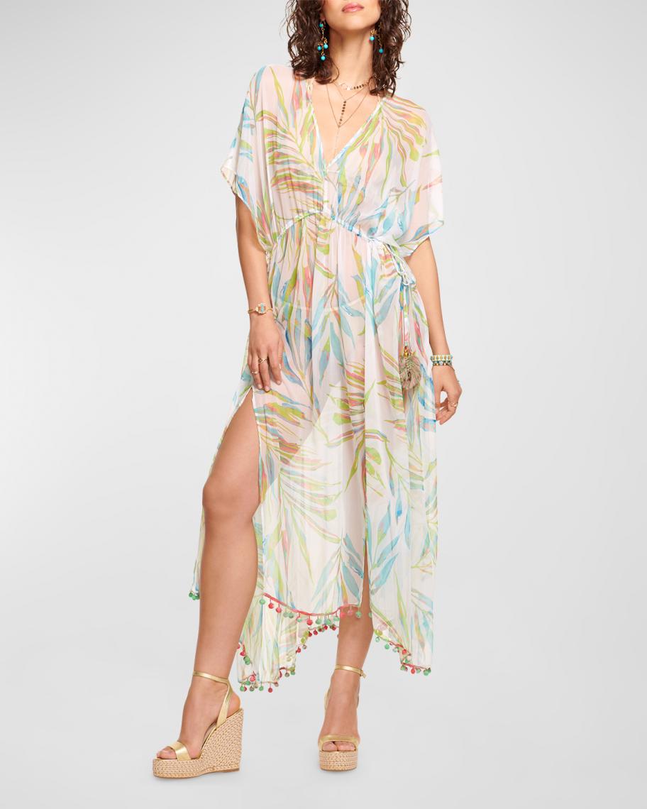 Ramy Brook Kramer Sheer Printed Midi Coverup Dress | Neiman Marcus