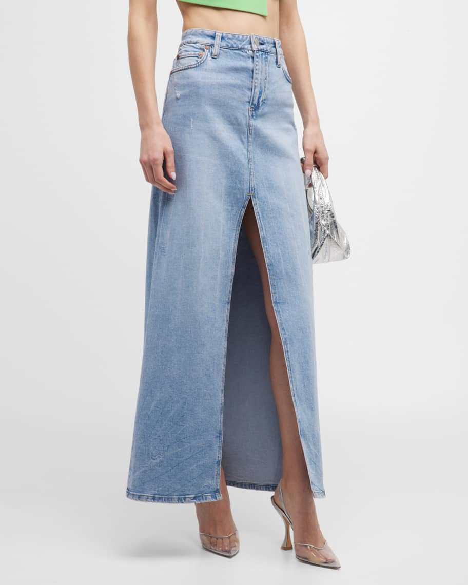 Alice + Olivia Rye High-Waisted Denim Maxi Skirt | Neiman Marcus