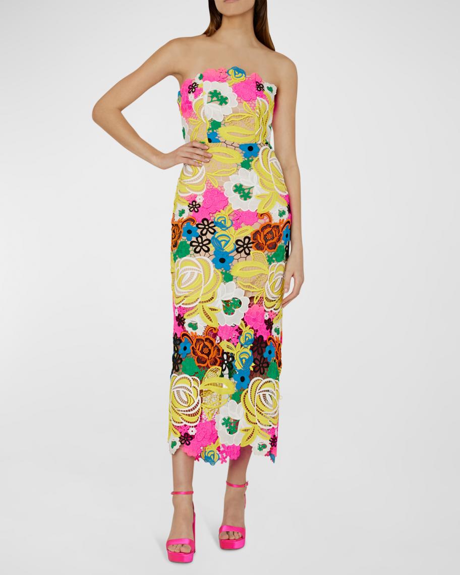 milly floral embroidered mesh strapless midi dress NWT MILLY Artem Spanish Garden Flower EMBROIDERED Mesh Midi Dress Size 12