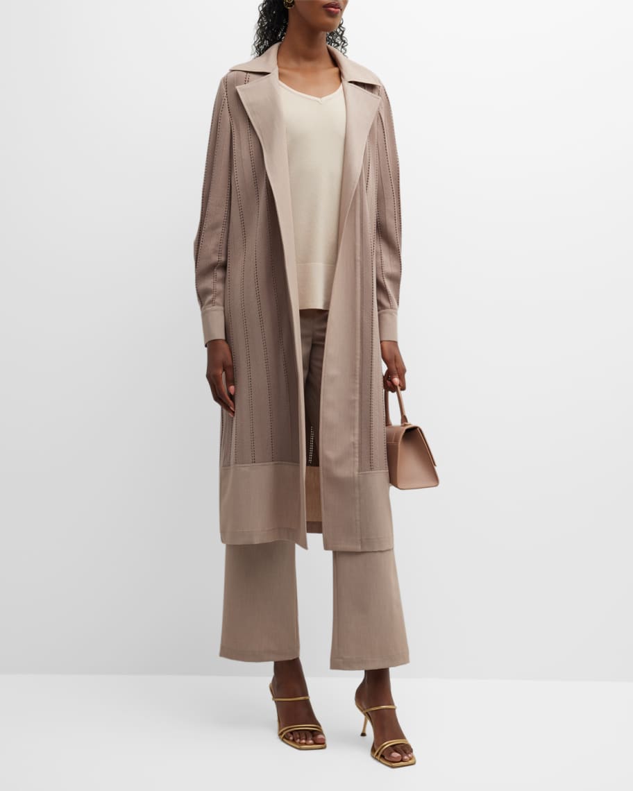 Misook Sheer Knit Duster with Twill Trim | Neiman Marcus