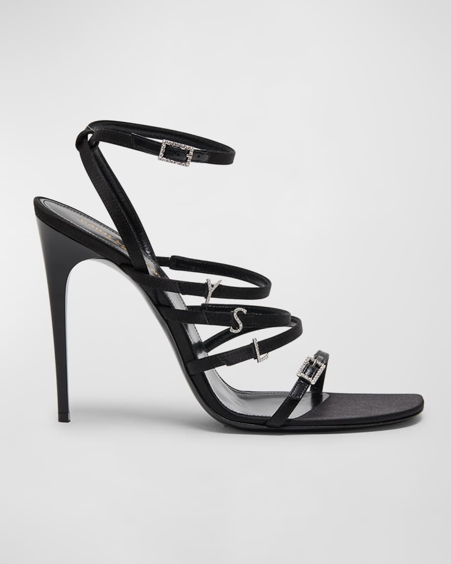 Saint Laurent Free Crystal YSL Strappy Stiletto Sandals Neiman