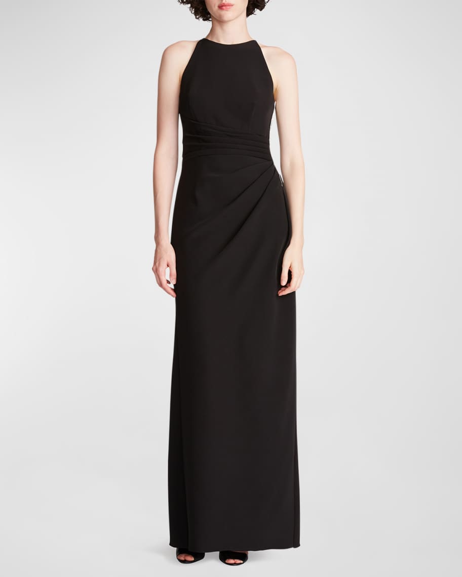 Halston Annika Pleated Rhinestone Halter Gown | Neiman Marcus