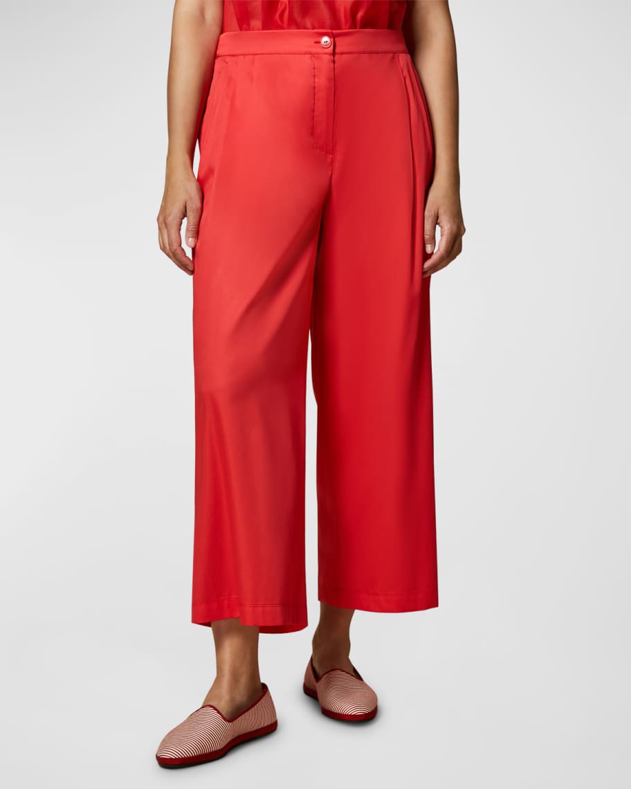 Marina Rinaldi Plus Size Rigore Pleated Cropped Satin Pants | Neiman Marcus