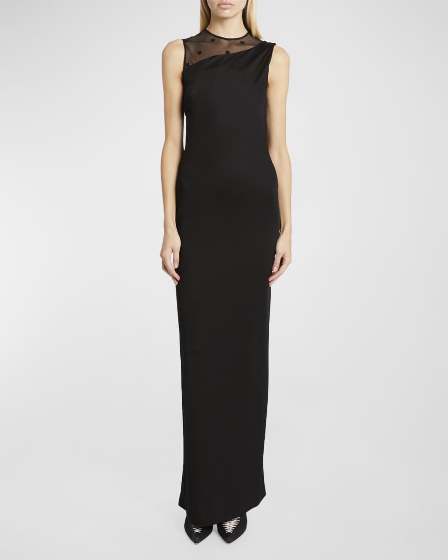 Givenchy Satin Column Gown with Tulle Inset Detail | Neiman Marcus