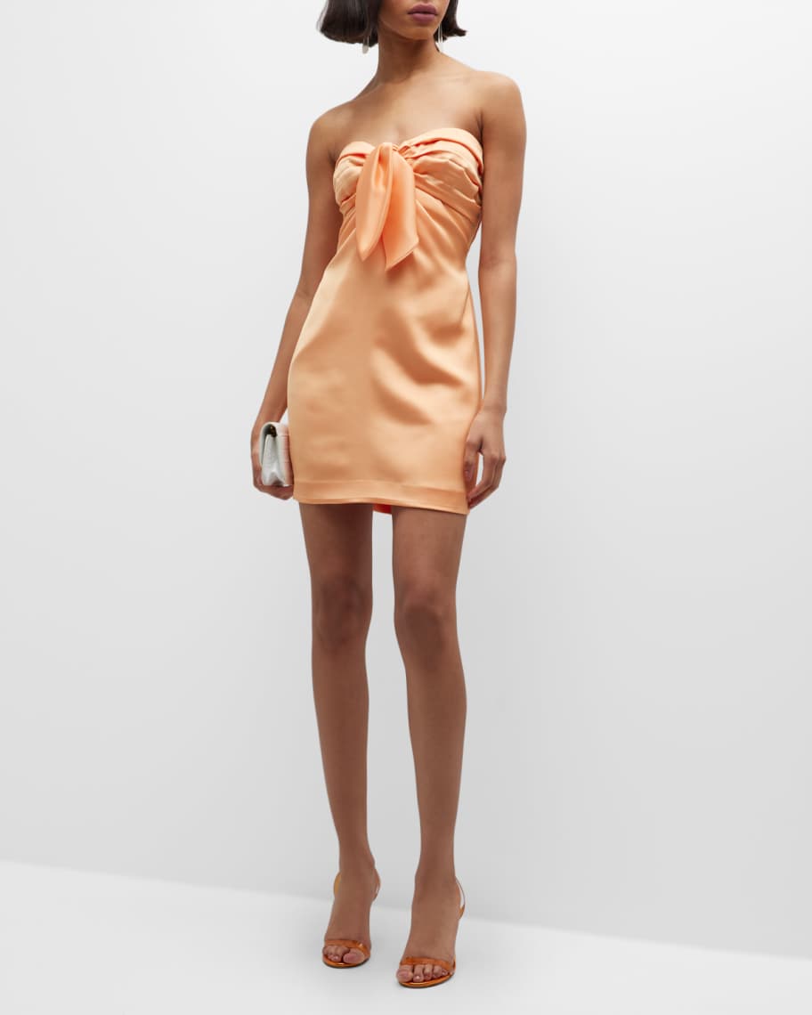 Ramy Brook Orion Strapless Tie-Front Satin Mini Dress | Neiman Marcus