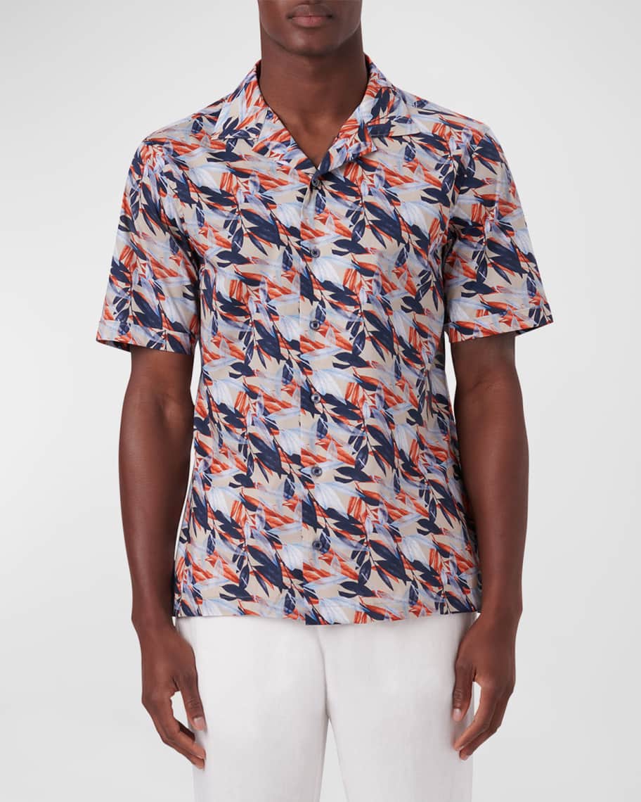 Bugatchi Men's Jackson Leaf-Print Shaped Sport Shirt | Neiman Marcus