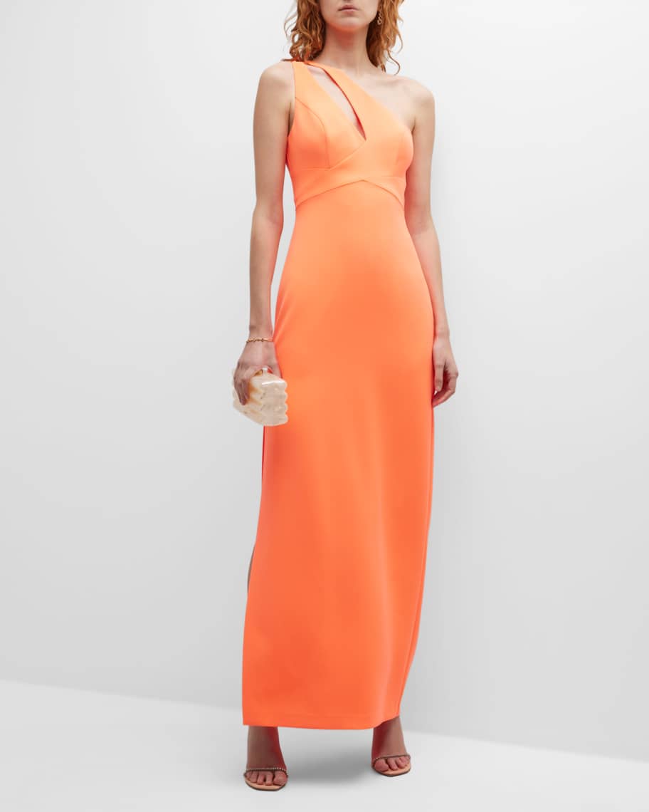 Liv Foster One-Shoulder Cutout Twill Gown | Neiman Marcus