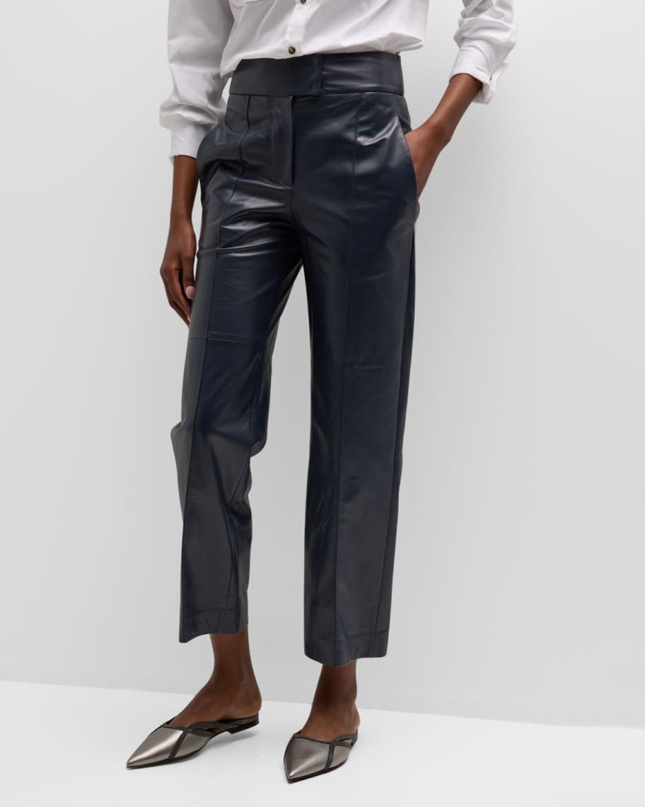 Brunello Cucinelli Nappa Leather Straight-Leg Trousers | Neiman Marcus