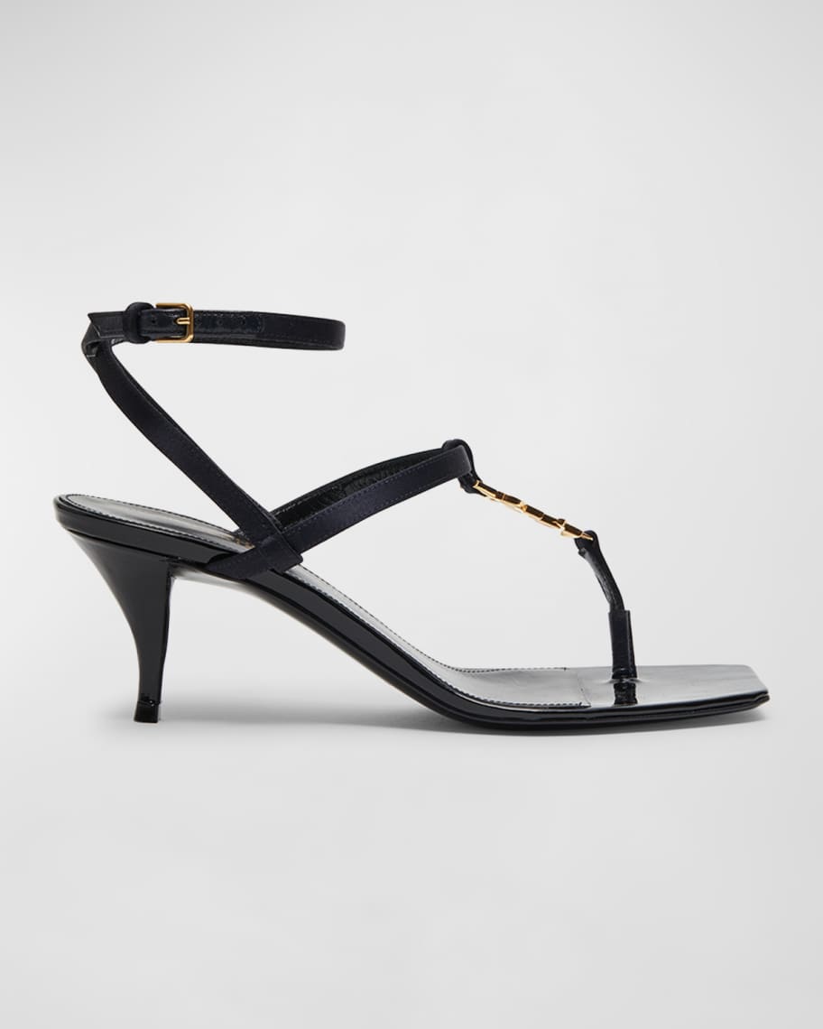 Saint Laurent Cassandra YSL Medallion Ankle-Strap Sandals | Neiman Marcus