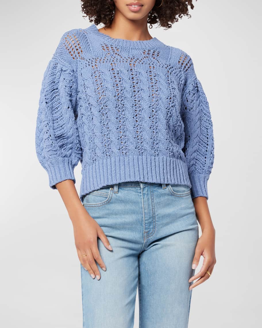 Joie Ella Cable-Knit Blouson-Sleeve Sweater | Neiman Marcus