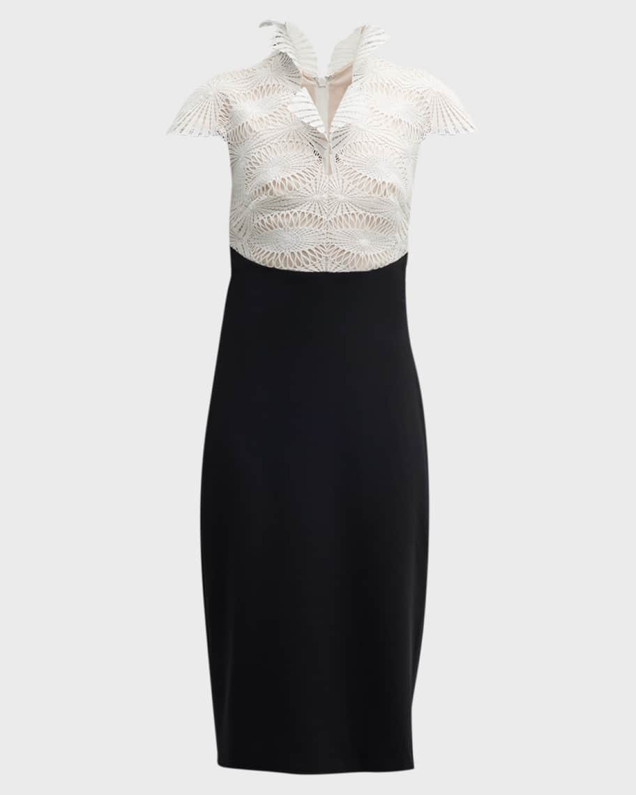 Tadashi Shoji Two-Tone Lace Crepe Sheath Dress | Neiman Marcus