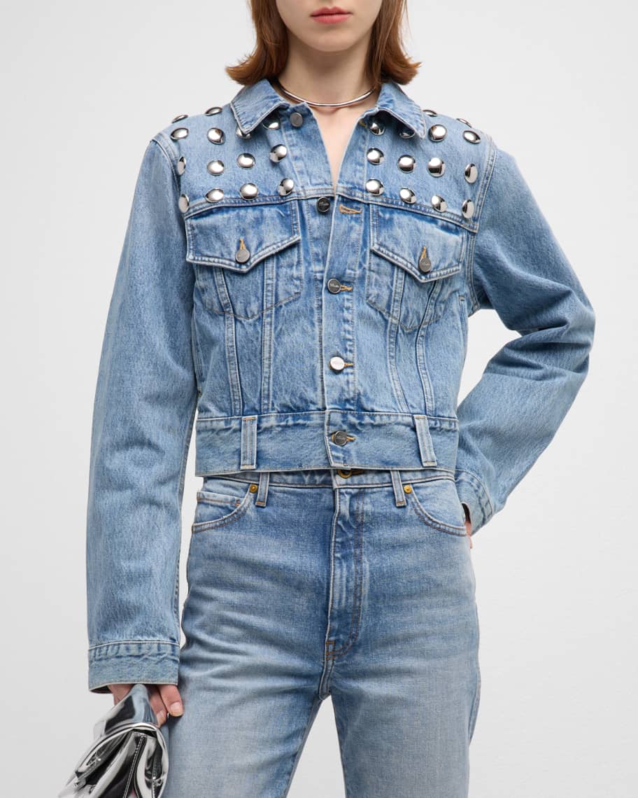 Khaite Rizzo Dome-Studded Crop Denim Jacket | Neiman Marcus