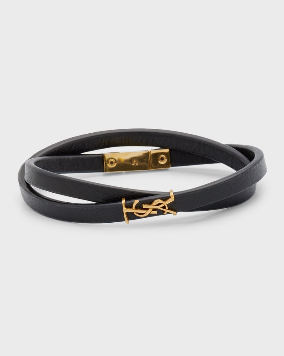 Saint Laurent Thin Leather Double Wrap YSL Bracelet | Neiman Marcus