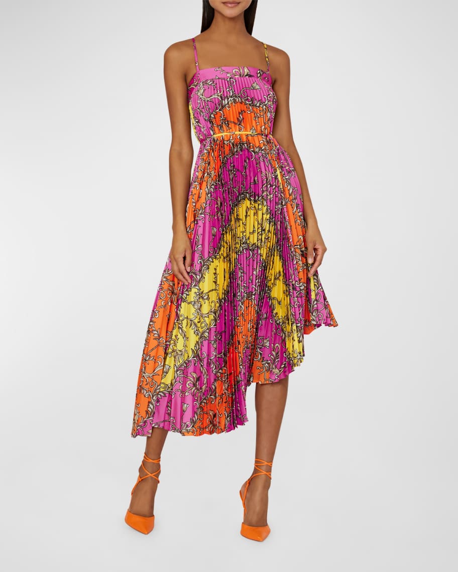 milly irene pleated dress Milly Irene Pleated Scroll-Print Midi Dress