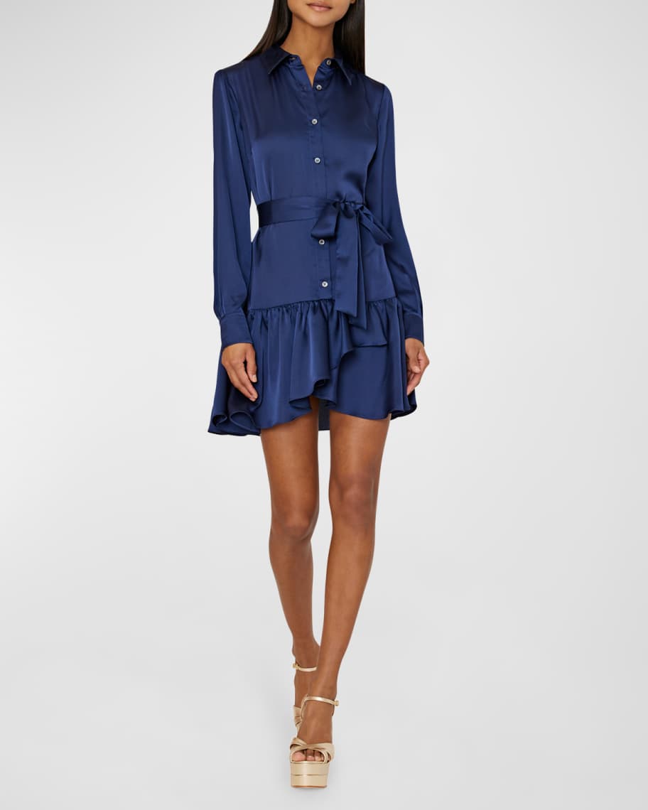 Milly Noah Ruffle Button-Down Satin Mini Dress