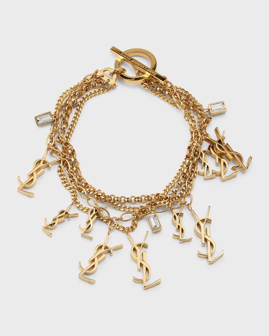 Saint Laurent Rhinestone Multi Link YSL Charm Bracelet Neiman Marcus