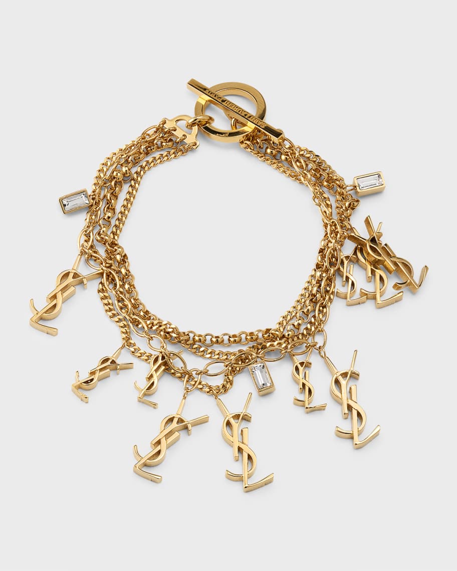 Saint Laurent Monogram-charm Chain Brass Bracelet in Metallic