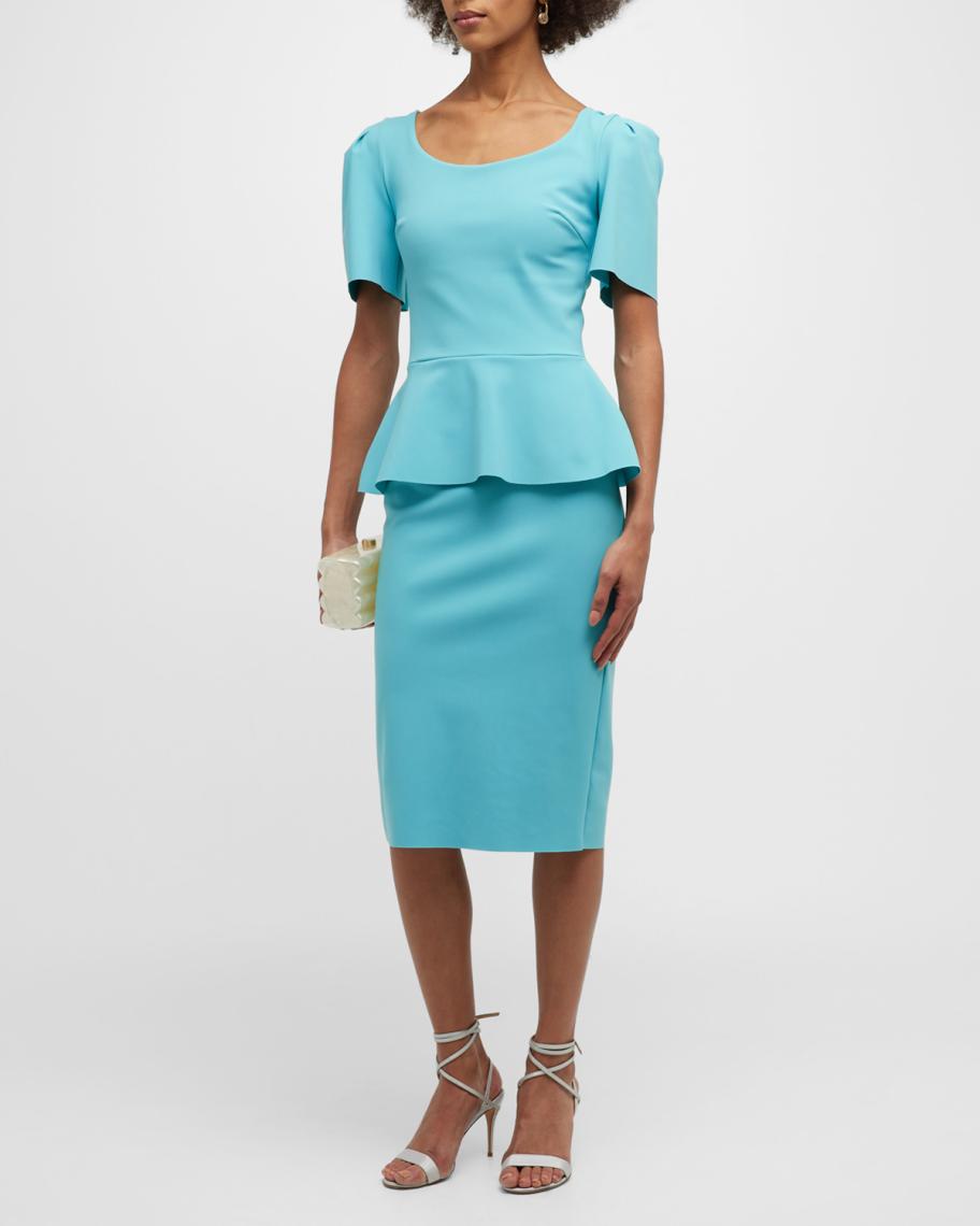 Chiara Boni La Petite Robe Scoop-Neck Peplum Midi Dress | Neiman Marcus